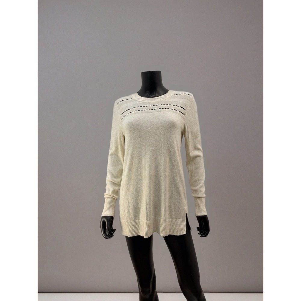 LOFT Cream Wool Blend Pointelle Long Sleeve Tunic Sweater Size M